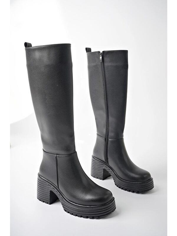 BONİTA Kalın Tırtıklı Taban Platform Topuklu Fermuarlı Kadın Çizme - Görsel 3