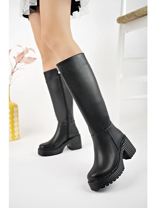 BONİTA Kalın Tırtıklı Taban Platform Topuklu Fermuarlı Kadın Çizme - Görsel 4