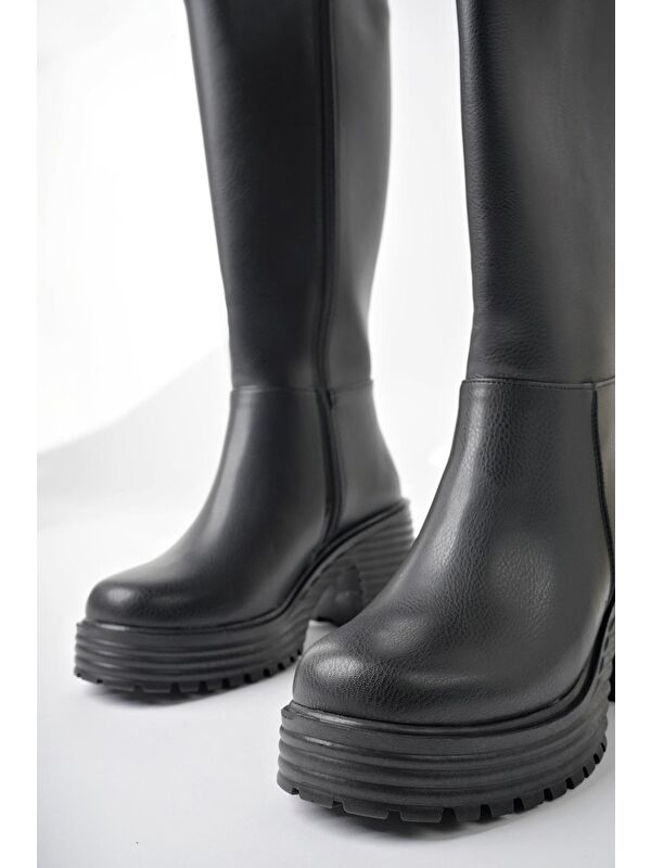 BONİTA Kalın Tırtıklı Taban Platform Topuklu Fermuarlı Kadın Çizme - Görsel 7