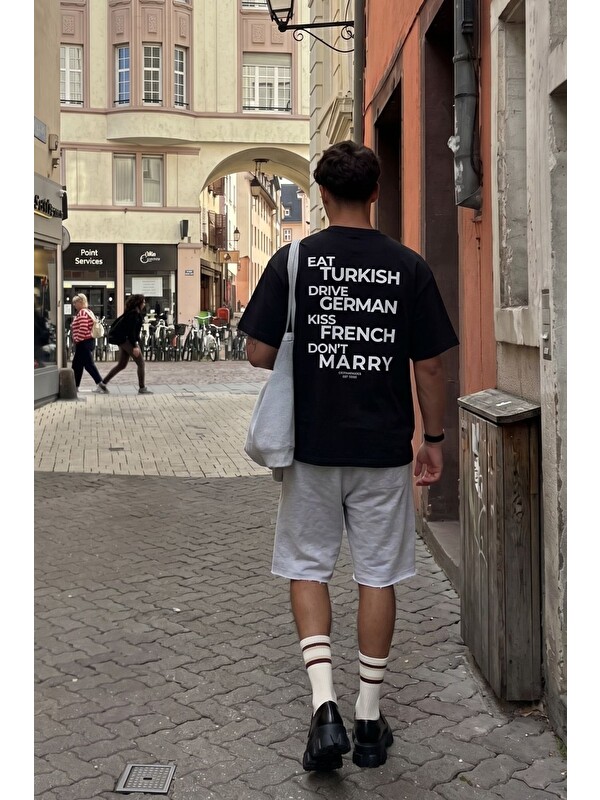 gothamVibes Erkek Boxy Marry Siyah Premium T-Shirt