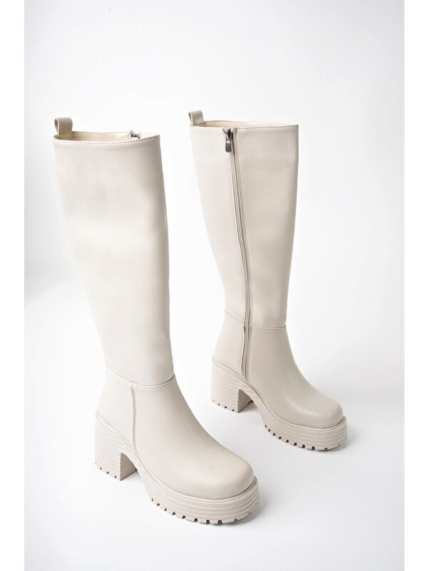 BONİTA Kalın Tırtıklı Taban Platform Topuklu Fermuarlı Kadın Çizme - Görsel 3