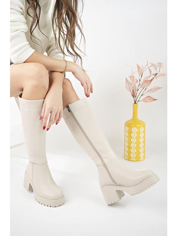 BONİTA Kalın Tırtıklı Taban Platform Topuklu Fermuarlı Kadın Çizme - Görsel 4