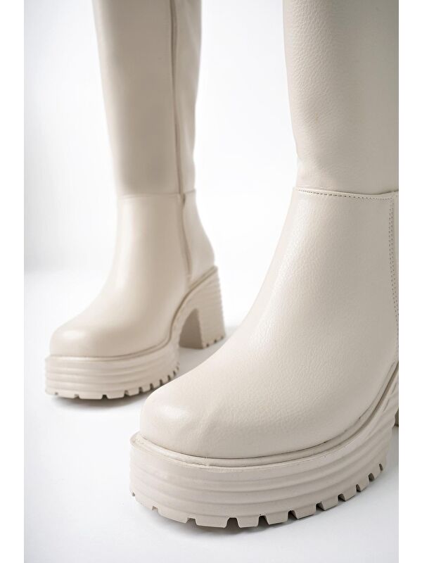 BONİTA Kalın Tırtıklı Taban Platform Topuklu Fermuarlı Kadın Çizme - Görsel 7