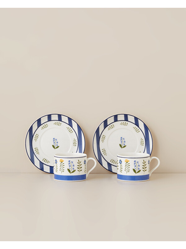 English Home Lora Flora Porselen 4 Parça 2 Kişilik Kahve Fincan Takımı 110 ml Renkli
