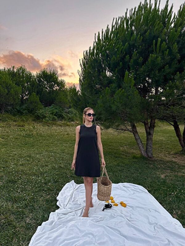 Jane's Kadın Keten Kumaş Kolsuz Mini Boy Elbise