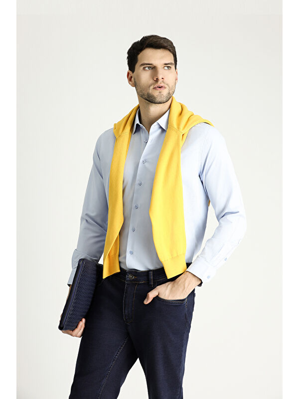 Kiğılı Uzun Kol Slim Fit Dar Kesim Klasik Desenli Pamuklu Kolay Ütülenebilir Gömlek