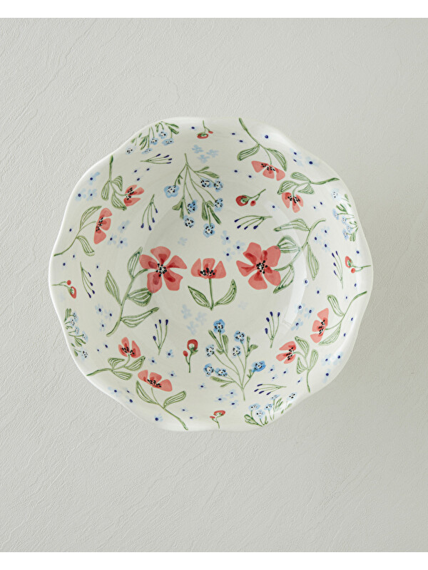 English Home Bloomika Stoneware El Yapımı Sunumluk 26x25,5x13 cm Pembe - Yeşil