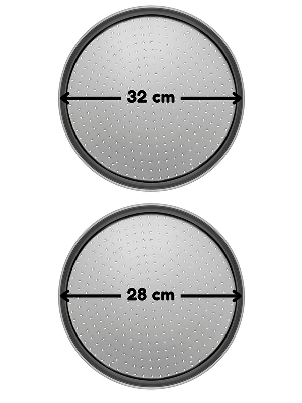 Kitchen Design Lab Orta ve Küçük Boy Delikli Pizza Tepsisi Lahmacun Pide Tepsisi 32 ve 28 cm 2 Adet