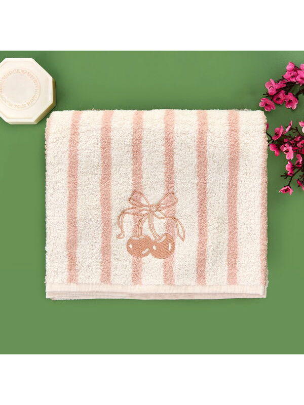 Evidea Soft Bemba Yüz Havlusu - Ekru / Pembe - 50x90 cm