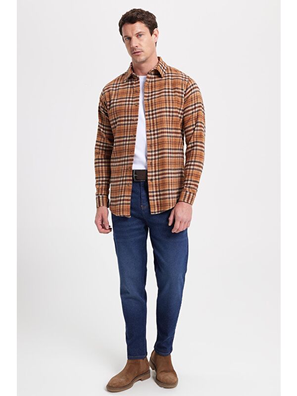 TUDORS Erkek Slim Fit Dar Kesim Kareli Kışlık Oduncu Gömlek