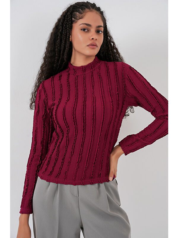 Bigdart Kadın Dokulu Esnek Örme Bluz 975 - Bordo