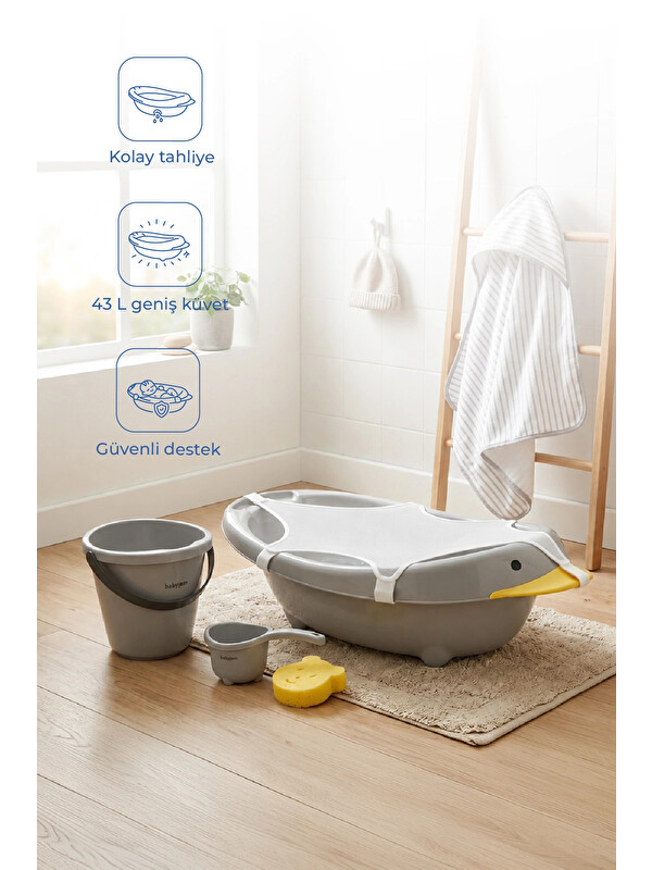 Babyjem Neşeli Ördek Banyo Seti 5 Parça Soft Gri