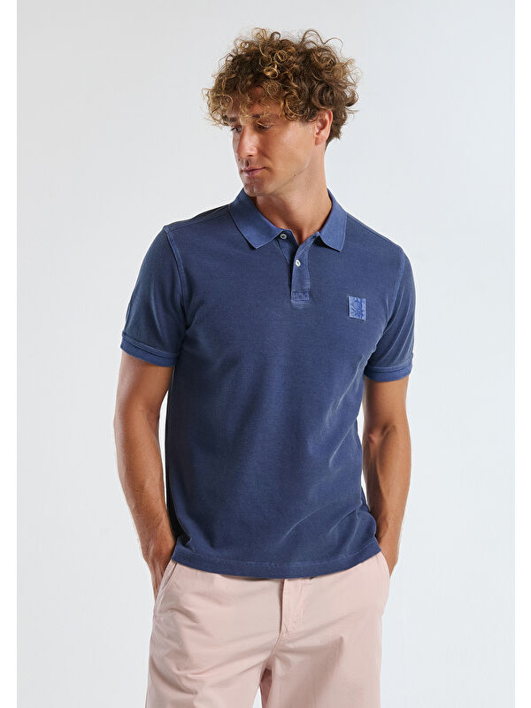 United Colors Of Benetton Erkek İndigo %100 Organik Pamuk Regular Fit Polo Tişört
