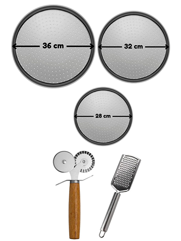 Kitchen Design Lab Pizza Tepsisi Çift Başlı Pizza Ruleti ve Paslanmaz Çelik Peynir Rendesi