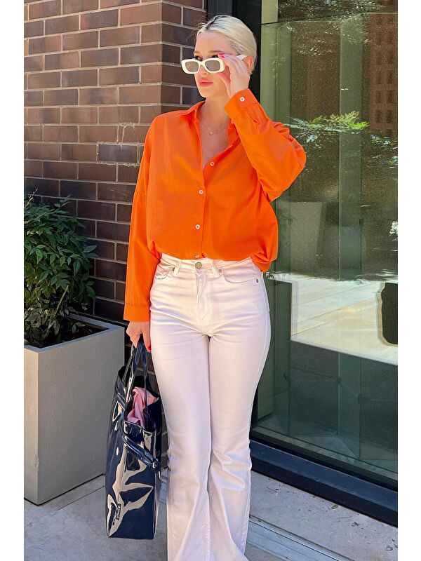Madmext Turuncu Oversize Gömlek Mg1369