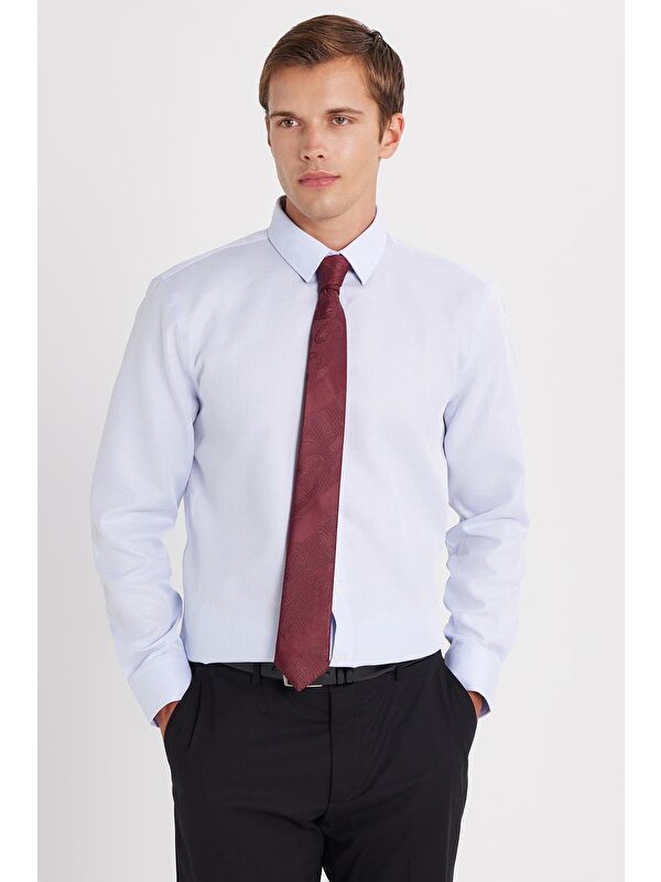TUDORS Slim Fit Mavi Non-Iron %100 Pamuk Doğa Dostu Ekoteks Belgeli Ütü Gerektirmez Gömlek
