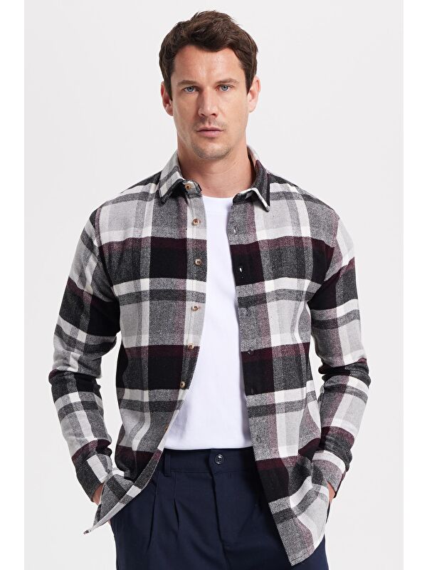 TUDORS Erkek Slim Fit Dar Kesim Kareli Kışlık Oduncu Gömlek