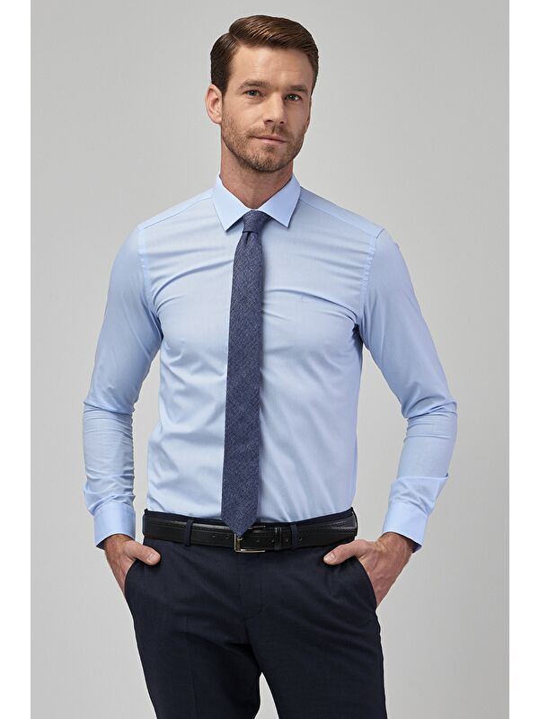 Altınyıldız Classics Erkek Açık Mavi Kolay Ütülenebilir Slim Fit Dar Kesim Klasik Yaka Gömlek