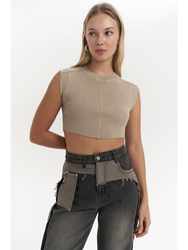 Mai Collection Swipe Haki Yıkamalı Crop