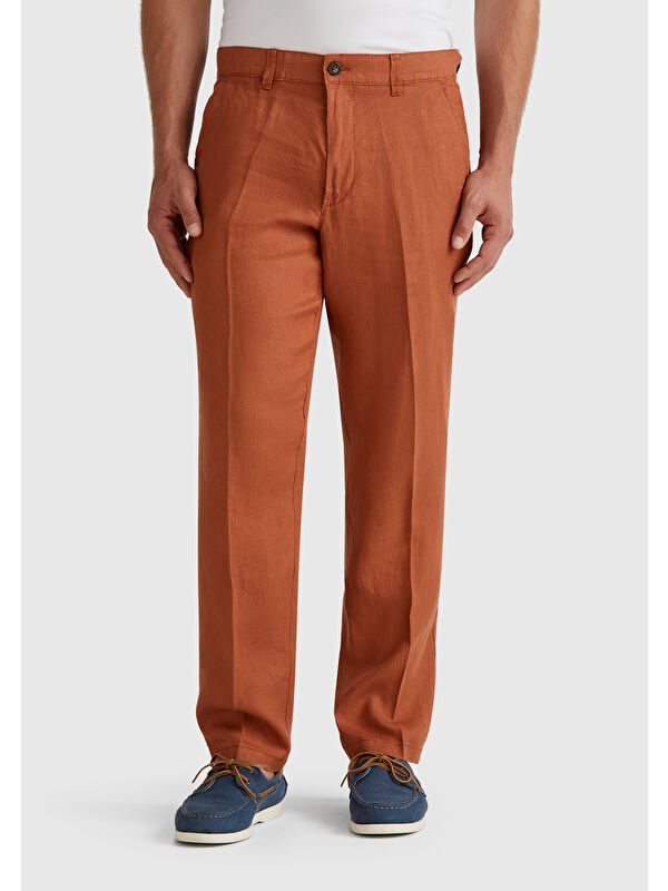 United Colors Of Benetton Erkek Koyu Kahverengi %100 Keten Pantolon