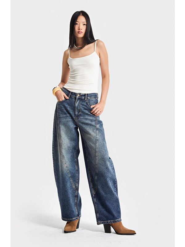 It's Basic Kadın Jean Rengi 35w5 Balon Baggy Fit İç Boy 83cm %100 Pamuk Denim Jean