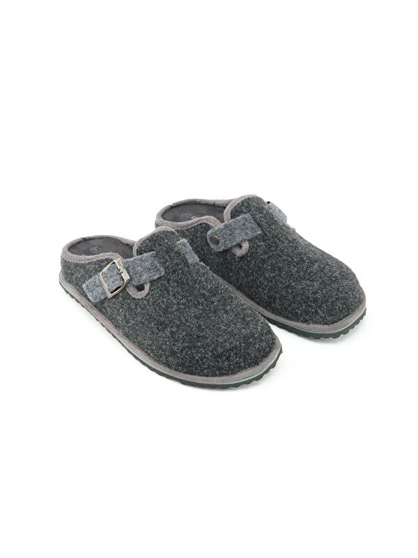 Kışlık Erkek Fashion Tokalı Ayarlanabilir Keçe Ev Bahçe Terlik - Görsel 4