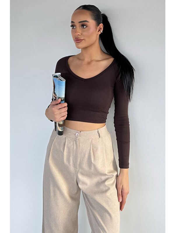 Gülseli Kadın V Yaka Uzun Kol Elastanlı Slim Fit Body Bluz