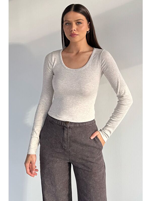 Gülseli Kadın Uzun Kol Basic Elastanlı Slim Fit Body Bluz