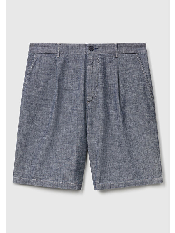 United Colors Of Benetton Erkek Mavi %100 Pamuk Beli Lastikli Şamre Denim Şort