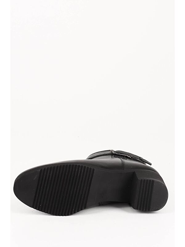 SİYAH Hakiki Deri Yuvarlak Burun Kauçuk Taban Topuklu Fermuarlı Tokalı Kadın Günlük Bot 51464 - Görsel 8