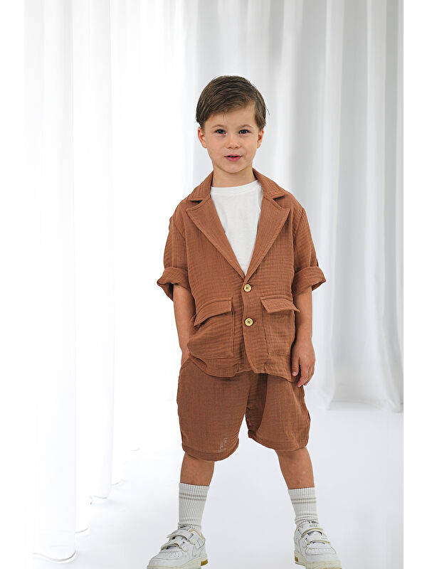 Catz Kids Kahve Müslin Ceket Şort Takım