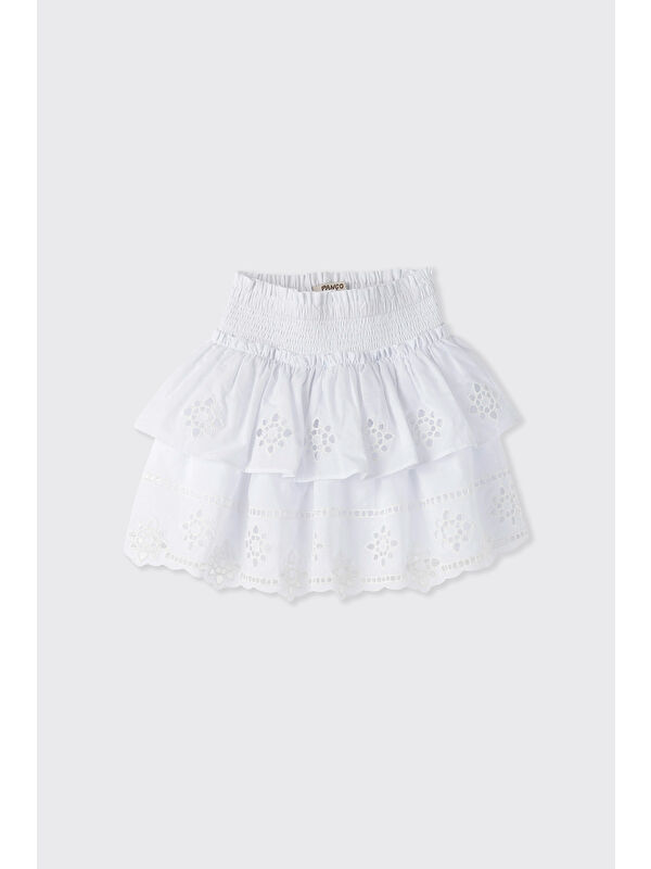 Panço Kız Bebek Beli Büzgülü Fisto Beyaz Etek
