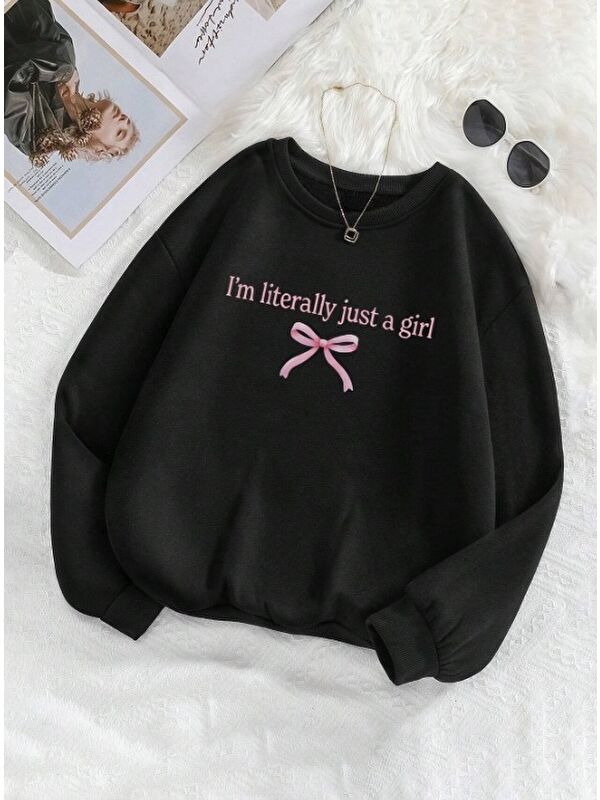 carla10 Yazı Baskılı Oversize Üç İplik Sweatshirt