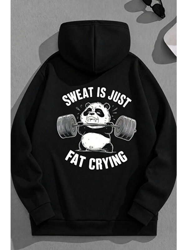 Trendseninle Unisex 3 İplik Pamuklu Siyah FatCrying Baskı Bol Kalıp Sweatshirt Hoodie
