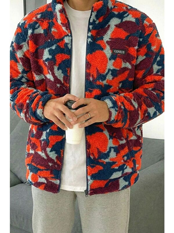 Genius Store Oversize Pelüş Tam Fermuarlı Sweatshirt Pelüş İçi Polarlı Sherpa Kumaş Sweatshirt