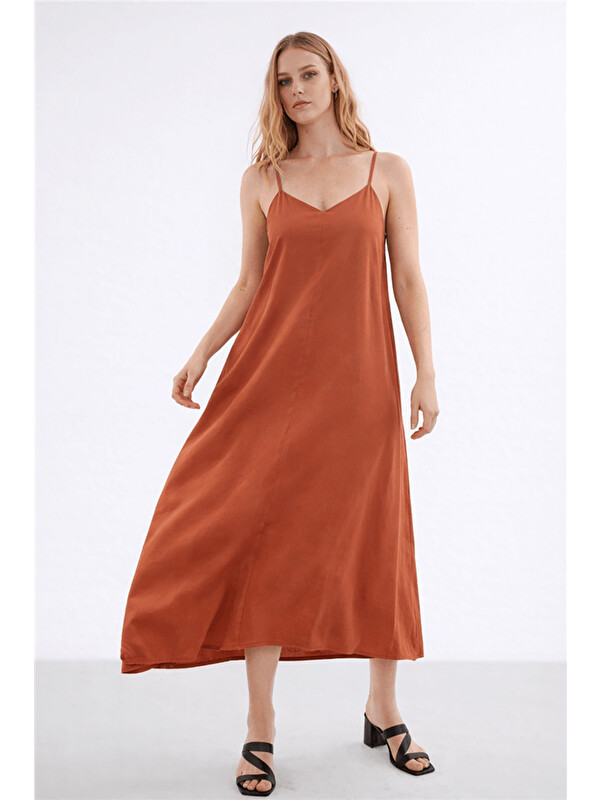 Fashion Friends A Kesim V Yaka Askılı Modal Midi Kadın Elbise 26Y0501K1