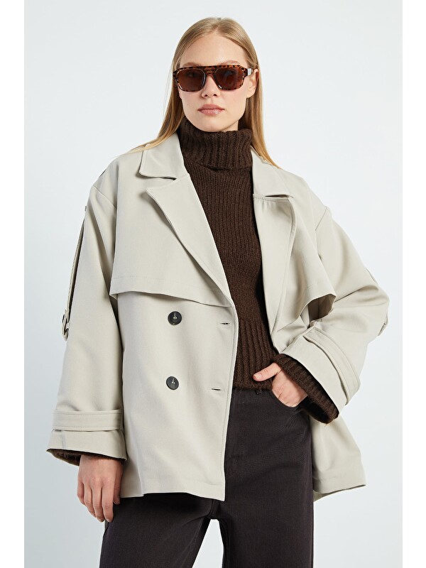 Fullamoda Beli Kemerli Kruvaze Yaka Oversize Trençkot
