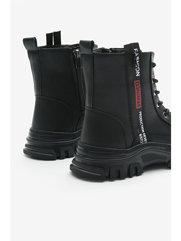 Tonny Black Siyah Tonny Black Cilt Termo Kadın Taban Yanı Şerit Yazılı Bağcıklı ve Fermuarlı Bot