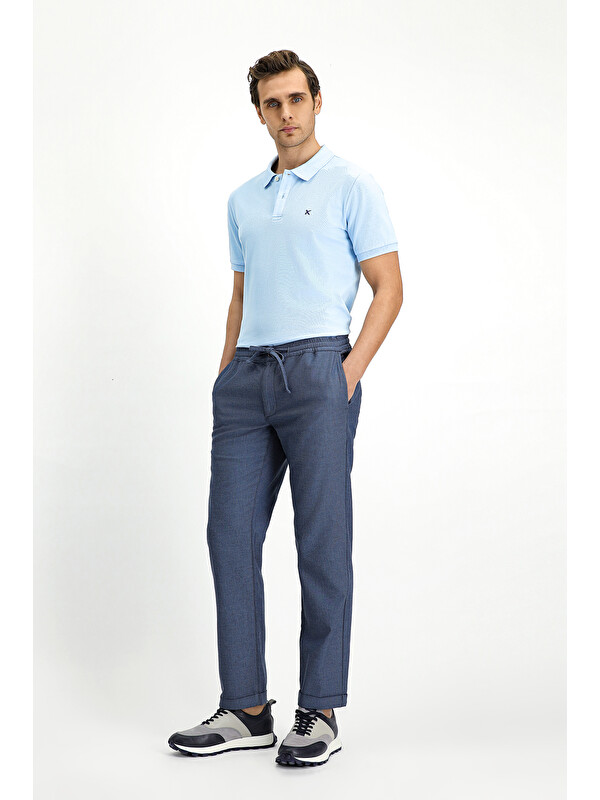 Kiğılı Slim Fit Dar Kesim Desenli Beli Lastikli İpli Elastanlı Pantolon