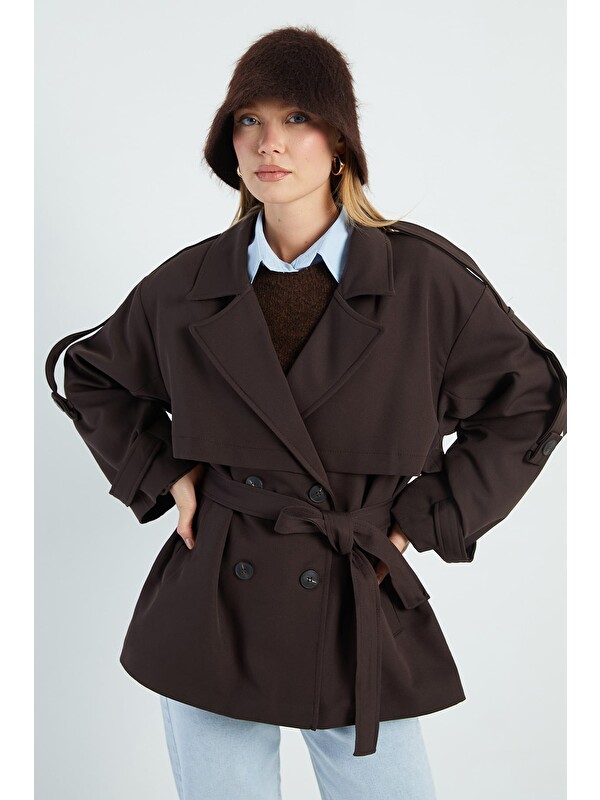Fullamoda Beli Kemerli Kruvaze Yaka Oversize Trençkot