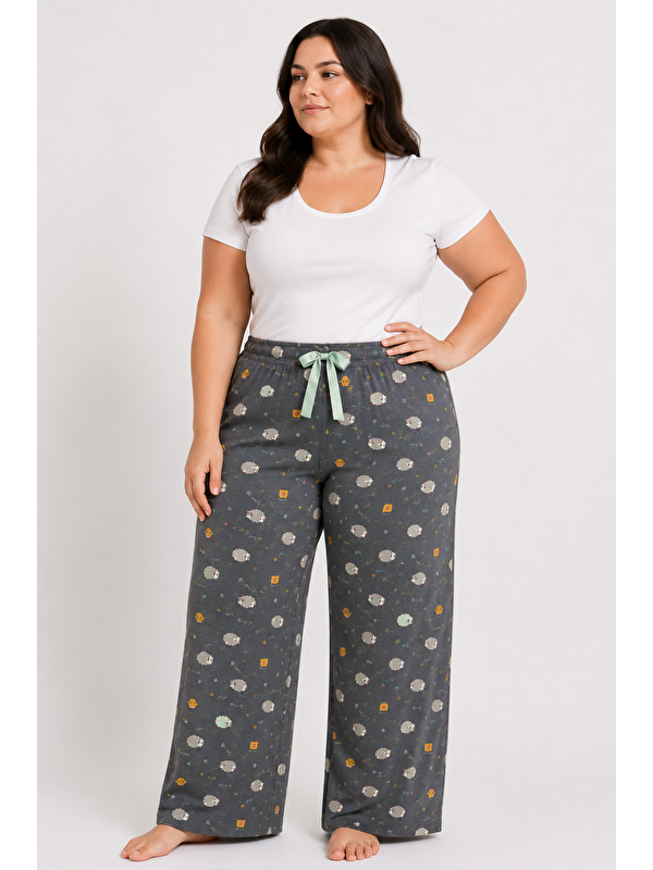 Formo Kadın Büyük Beden Desenli Viskon Düz Paça Battal Pijama Altı