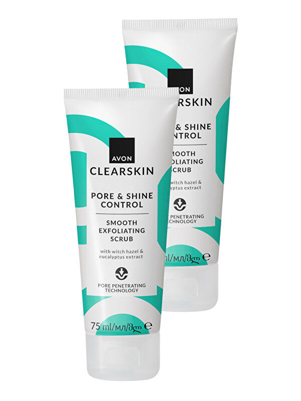 AVON Clearskin Pore & Shine Control Smooth Yüz İçin Arındırıcı Scrub 75 Ml. İkili Paket