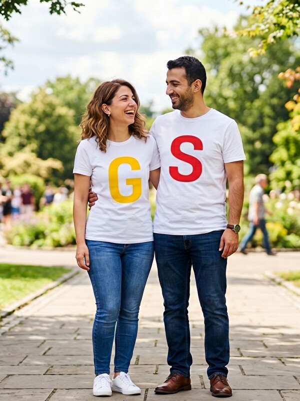 Trendseninle Kadın Erkek G+S Baskılı Kombin Tişört