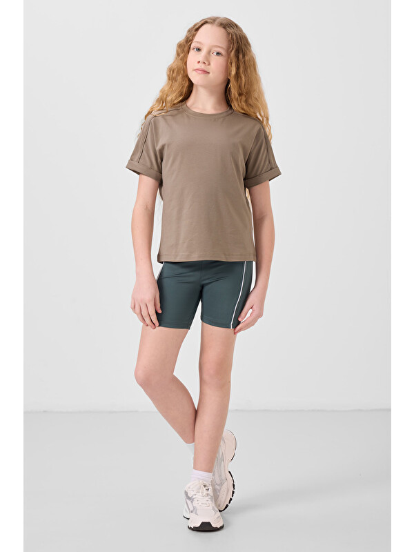 Tommylife Orman Yeşili Esnek Standart Fit Basic Performans Kız Çocuk Tayt - 75189