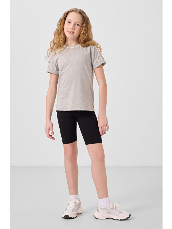 Tommylife Siyah Pamuklu Kısa Paça Standart Fit Basic Kız Çocuk Tayt - 75188