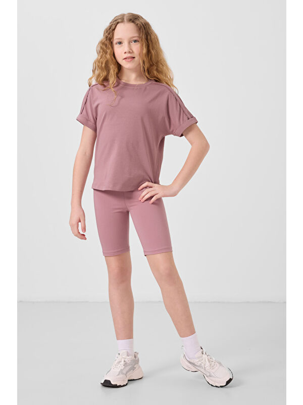 Tommylife Gül Kurusu Pamuklu Kısa Paça Standart Fit Basic Kız Çocuk Tayt - 75188