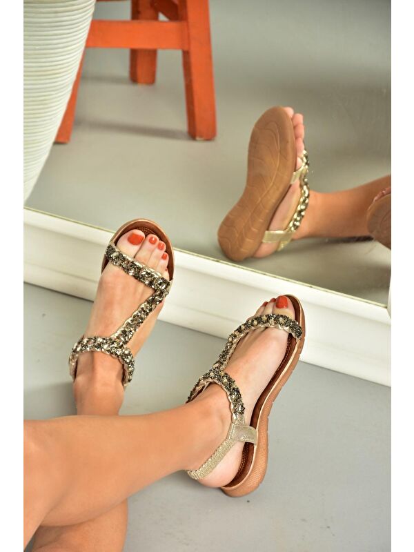 S2580148 Altın Kadın Sandalet - Görsel 6