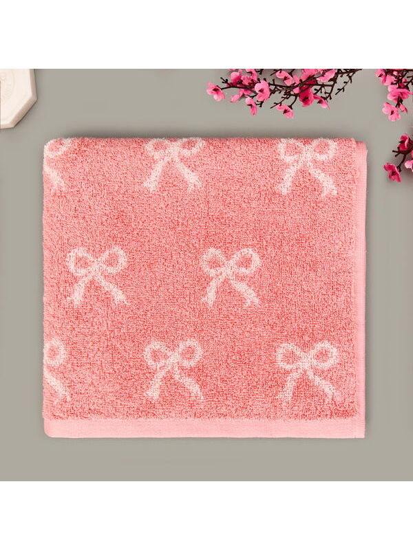 Evidea Soft Ribbon Yüz Havlusu - Ekru / Pembe - 50x90 cm