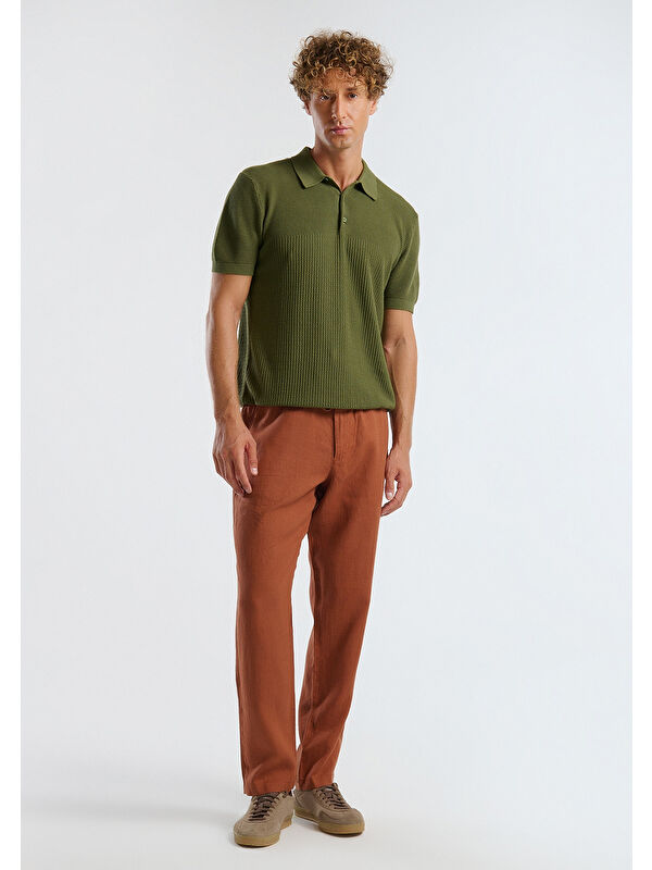 United Colors Of Benetton Erkek Koyu Kahverengi %100 Keten Beli İpli Pantolon