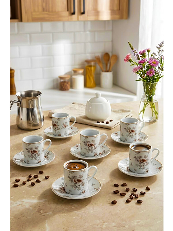 Porsima Sd-210-6 Altın Yaldızlı Porselen 6 Kişilik Fincan Takımı-100 ml